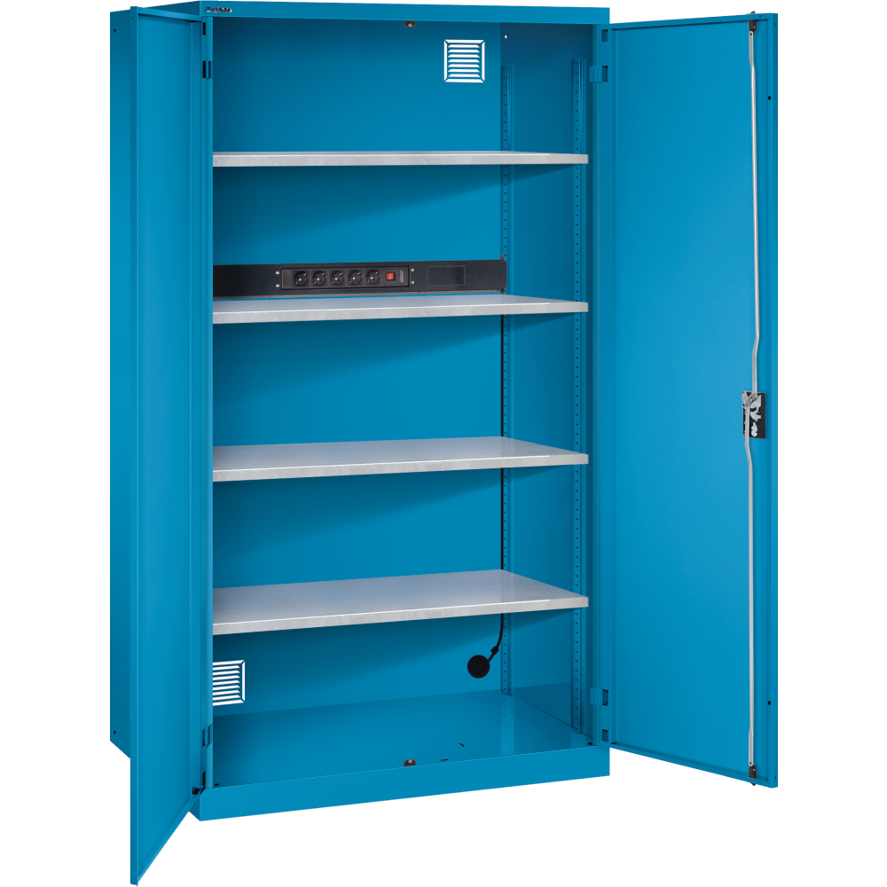 Ladeschrank Flügeltüren Ral 7035 BxTxH 1000x580x1950 1x5 fach Schuko