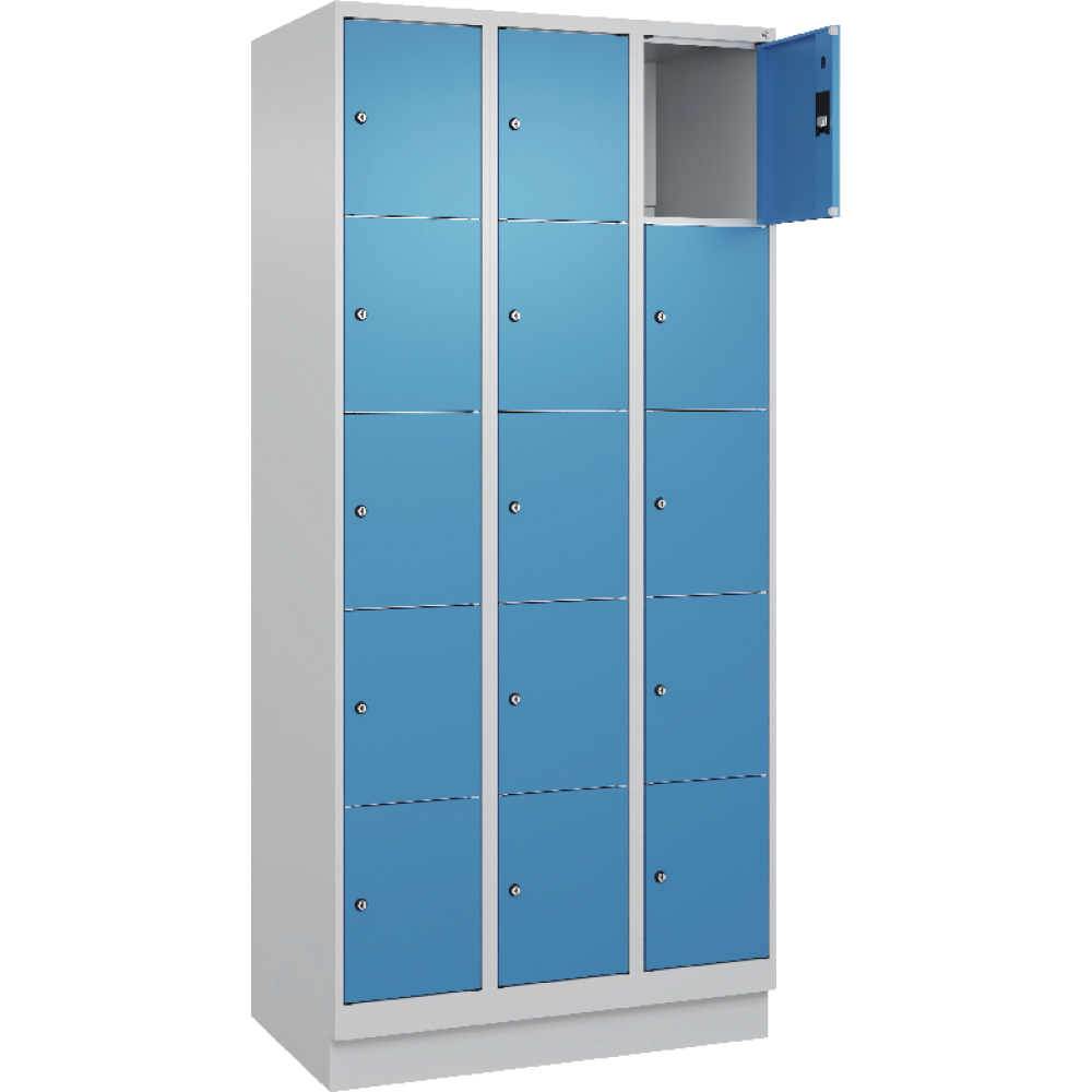 Fächerschrank CLASSIC B900xT500xH1950 mm RAL 7035/5012, 3x5 Fächermit 100 mm
