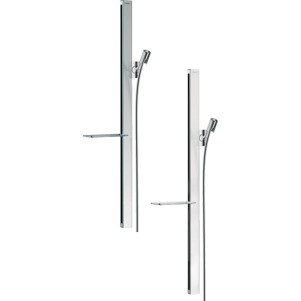 Brausestange Unica E 90cm chrom mit 1 Ablage links und Brauseschlauch 160cm