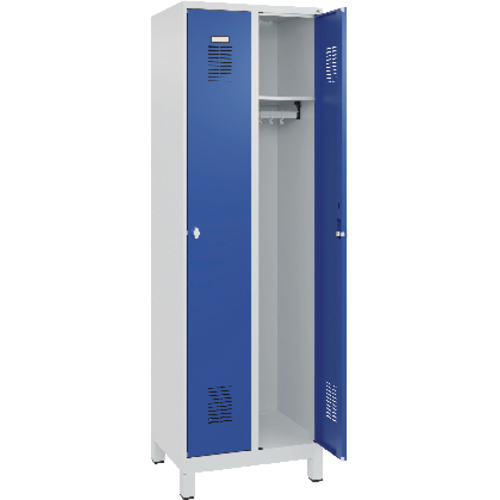 Garderobenschrank FORUM 2 Abteile RAL 7035/5010 Füße 7035 mit Füßen