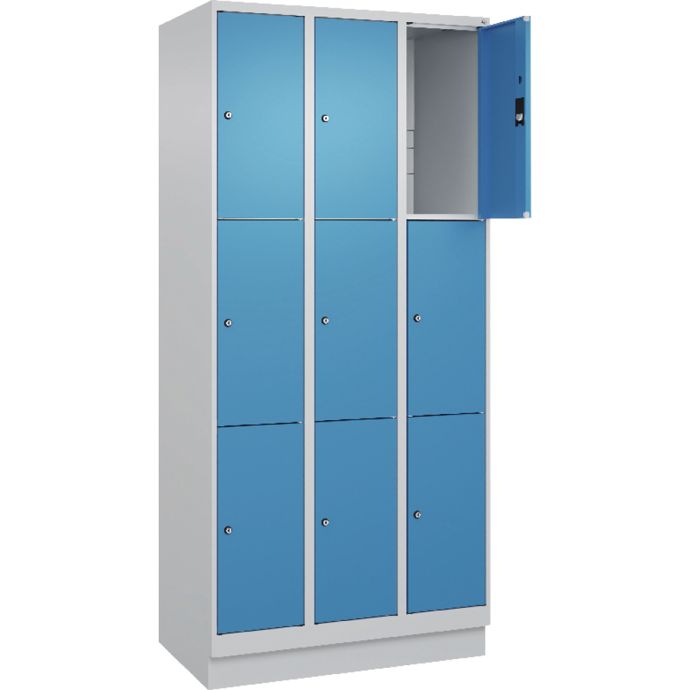 Fächerschrank CLASSIC B900xT500xH1950 mm RAL 7035/5012, 3x3 Fächermit 100 mm