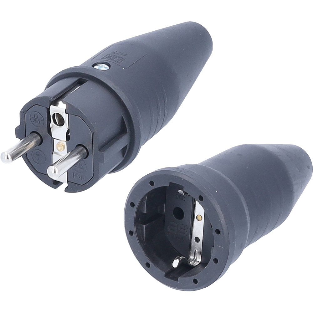 Vollgummi-Stecker, schwarz max.Querschnitt 1,5mm² 230V/16A IP44