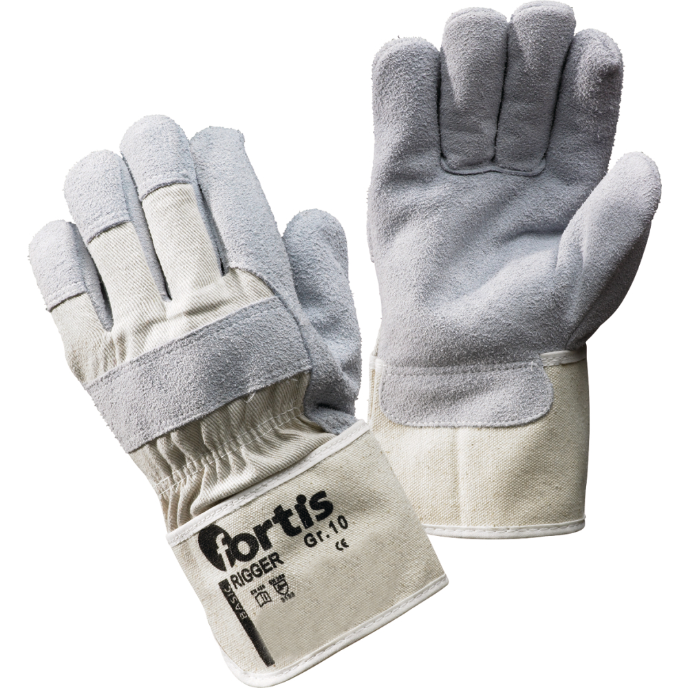 FORTIS Rindkernspaltlederhandschuh Rigger grau-weiß Gr.10