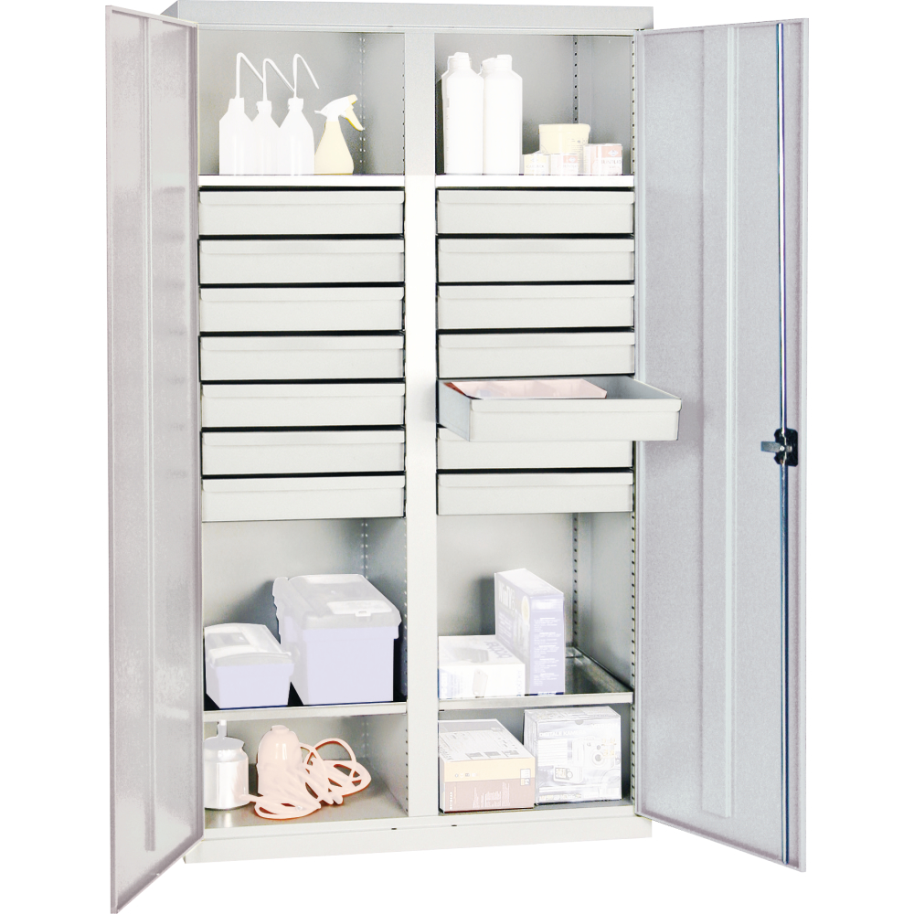 Werkzeugschrank S2000 RAL 7035/7035 4 Wannenböden 14 Schubladen 100mm