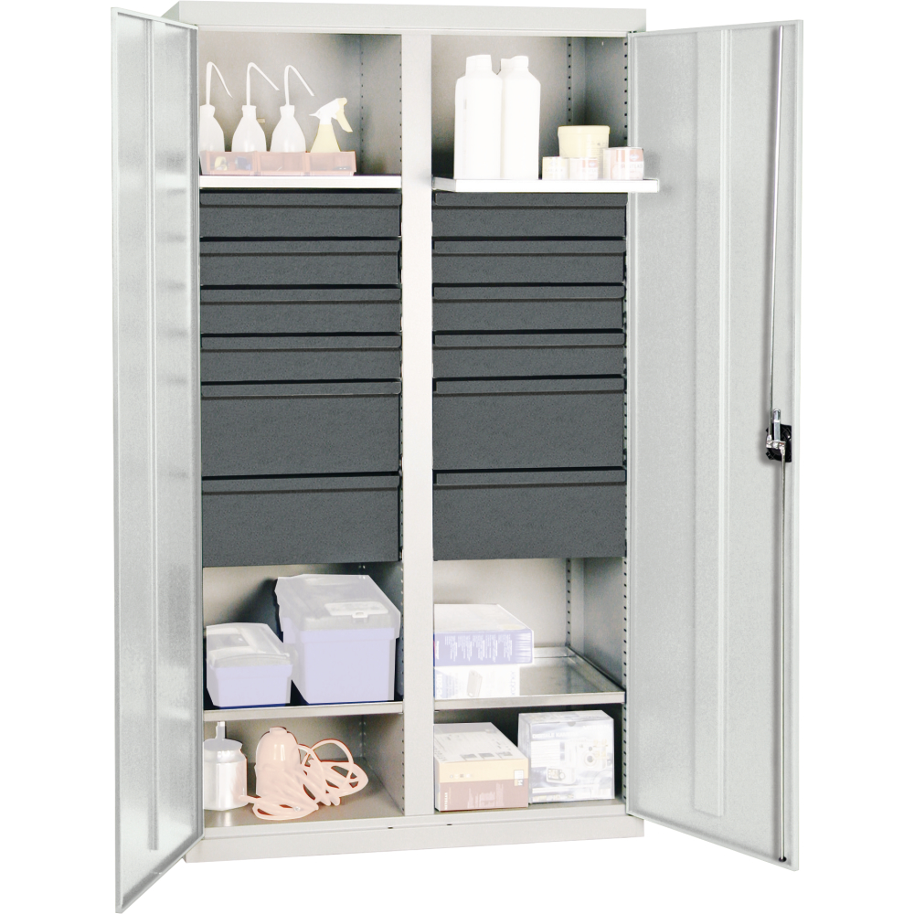 Werkzeugschrank S3000 RAL 7035/7016 2 Abt., 4 Wannenböden 12 Schubladen
