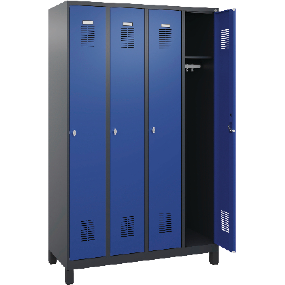 Garderobenschrank FORUM 4 Abteile RAL 7016/5010 Füße 7035 mit Füßen
