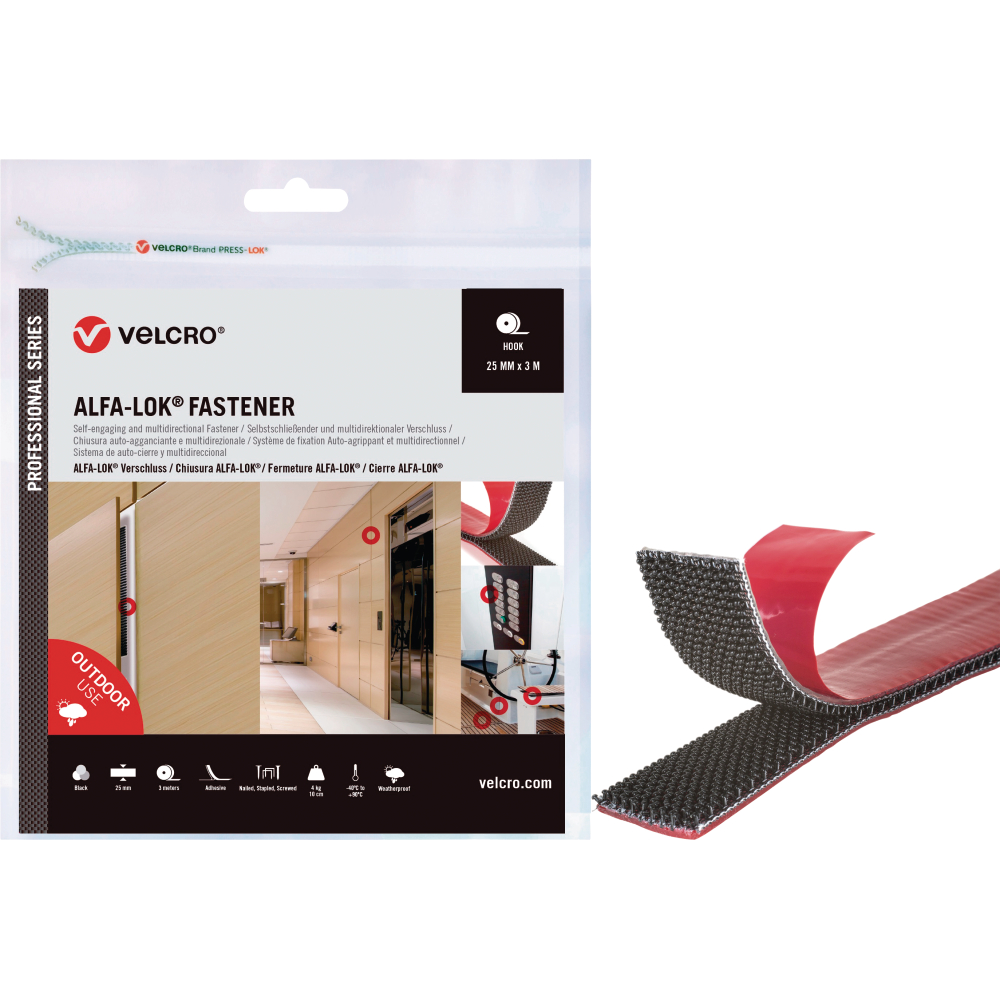 VELCRO® ALFA-LOK Fastener Hakenband 25mm x 3m, schwarz