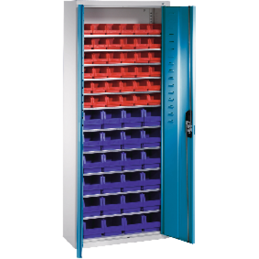 Lager-Regalschrank B700xT300xH1690 mm RAL 7035 ohne Türen 11 Fachböden, 60