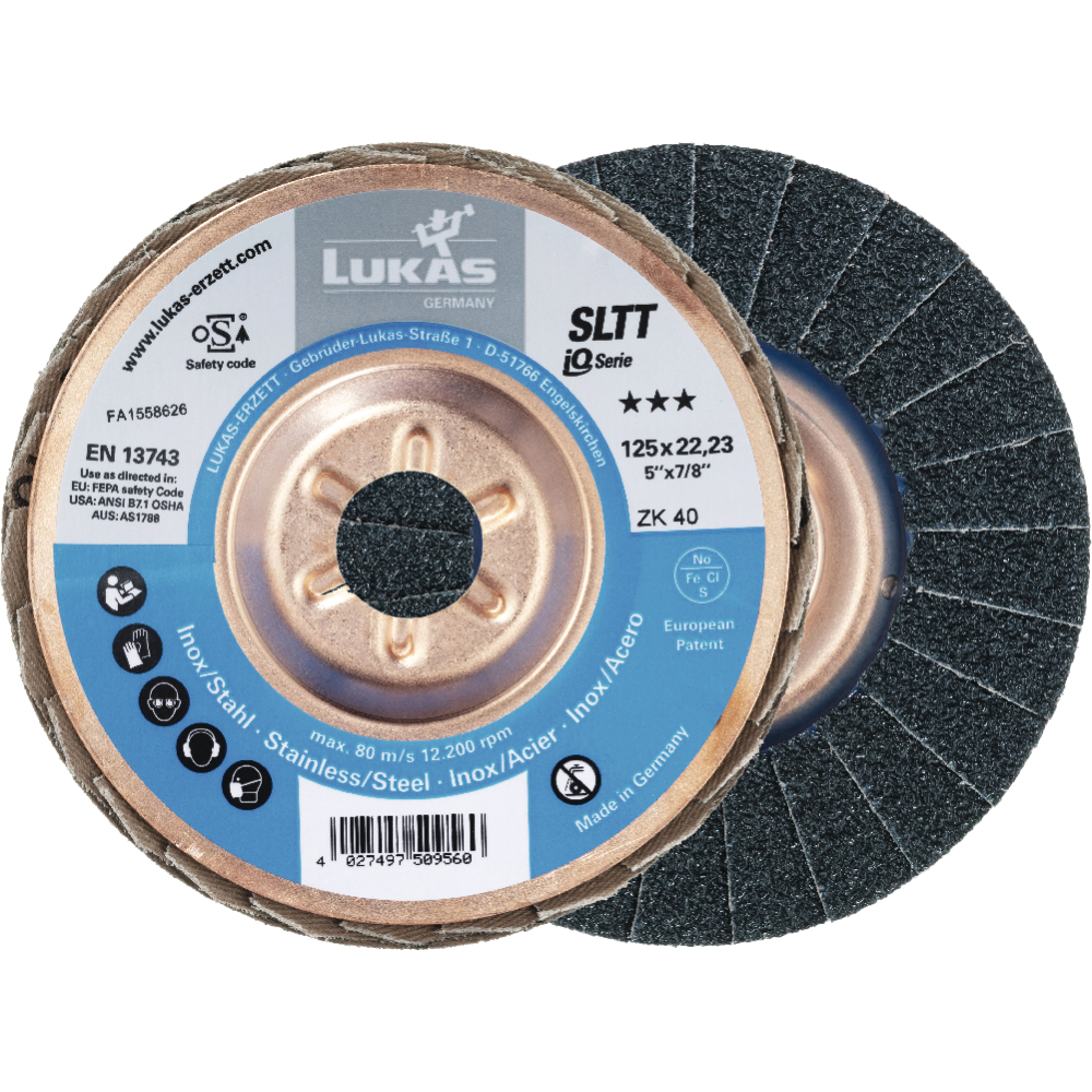 Fächerschleifscheibe SLTT Stahl 125mm ZK 60 Lukas-Erzett