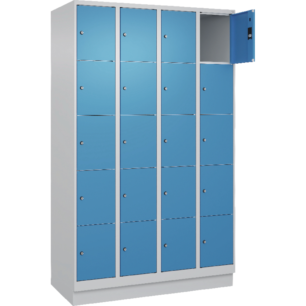 Fächerschrank CLASSIC B1200xT500xH1950 mm RAL 7035/5012, 4x5 Fächermit 100 mm