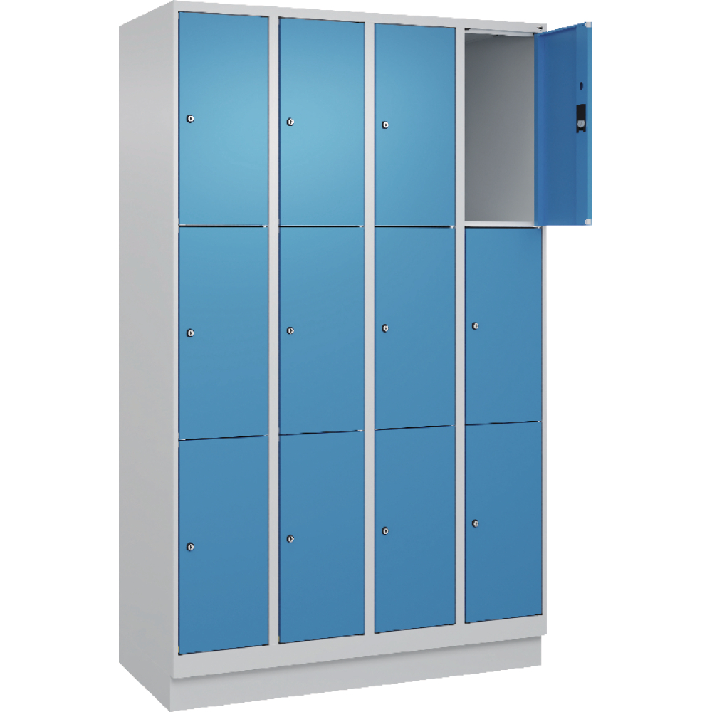 Fächerschrank CLASSIC B1200xT500xH1950 mm RAL 7035/5012, 4x3 Fächermit 100 mm