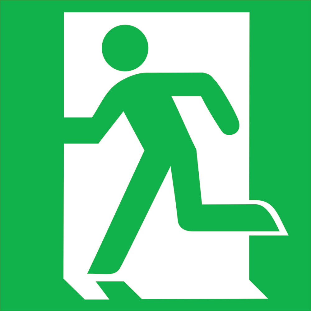 Rettungsz. 150x150mm,Fol. Rett.weg/Notausg. links