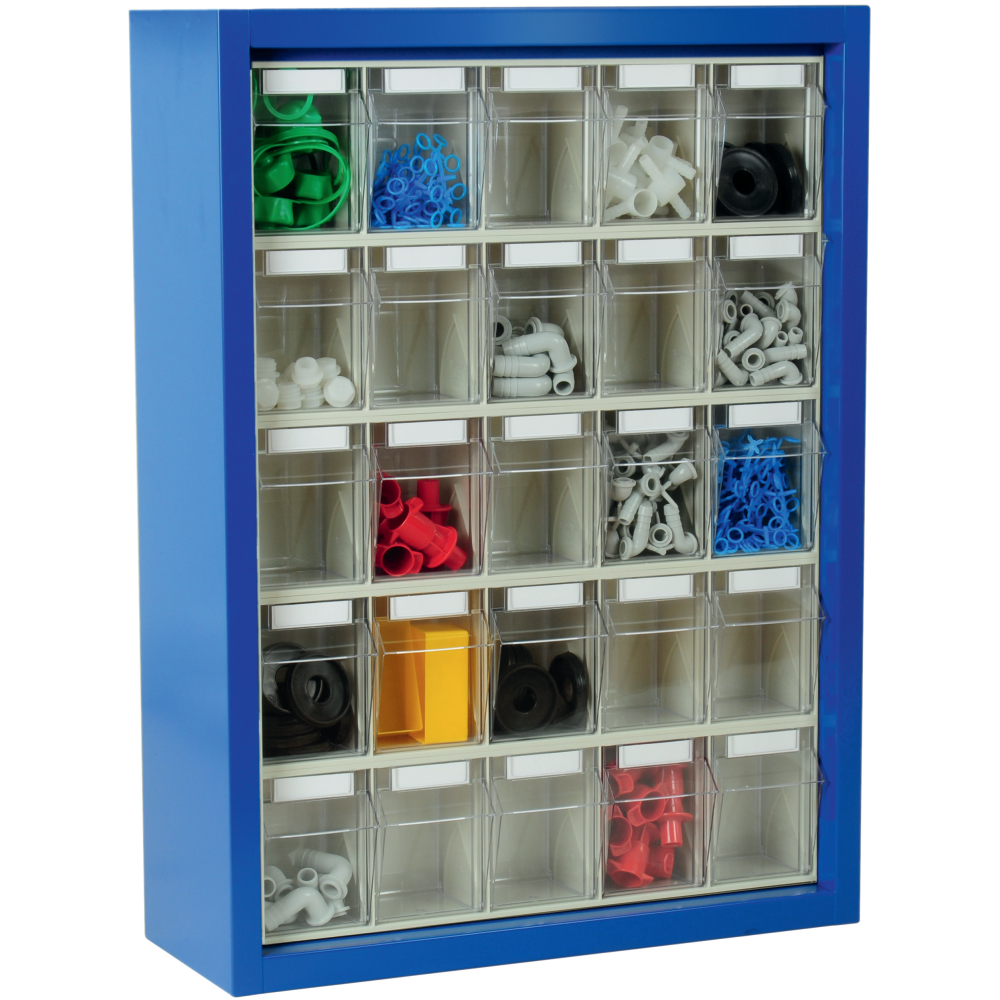 Klars.-System.-Schrank. RAL 5007, 25 Behälter Gr5