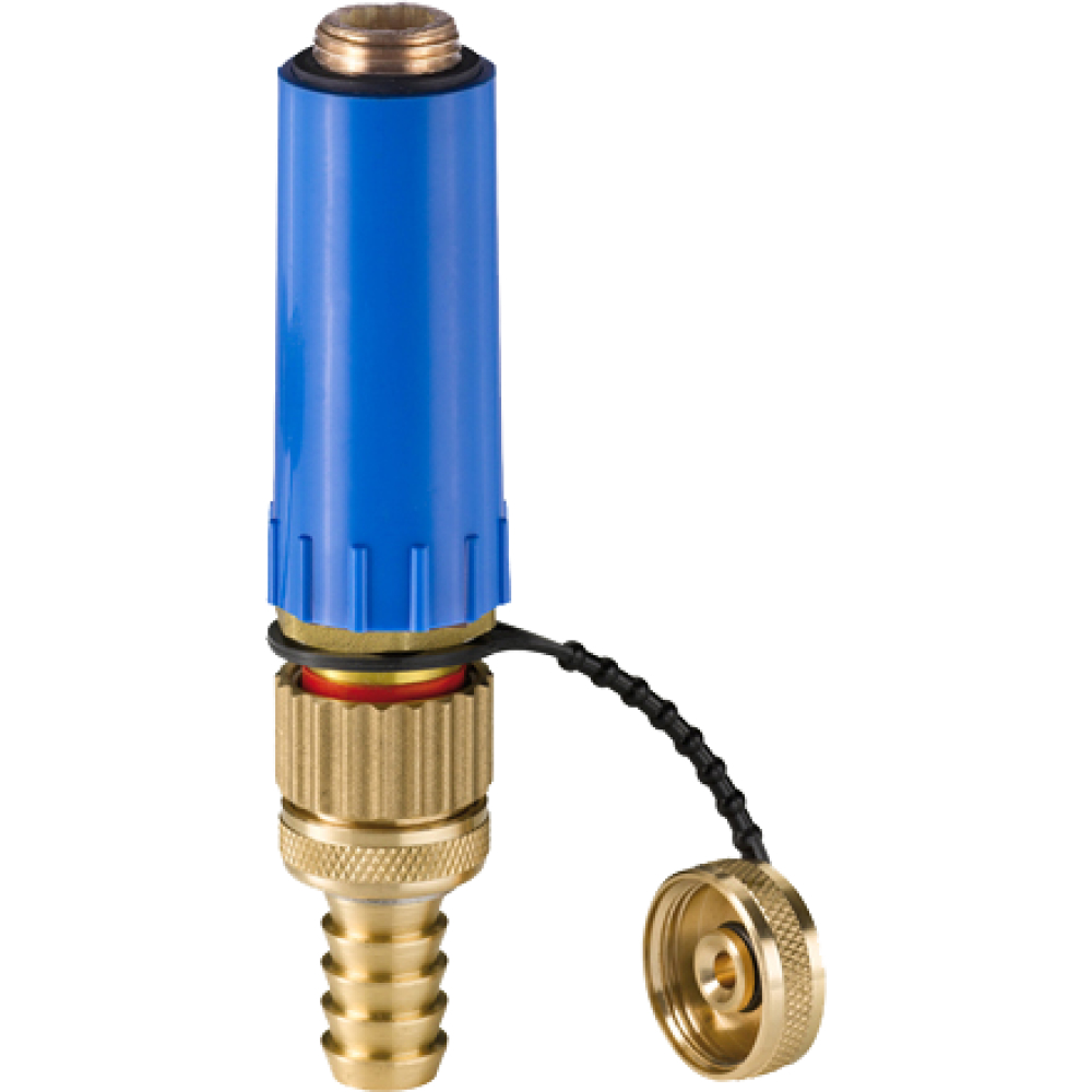 Baustopfen 1/2" blau mit Füll- und Entleerungsventil, Messing Gewinde, HAAS