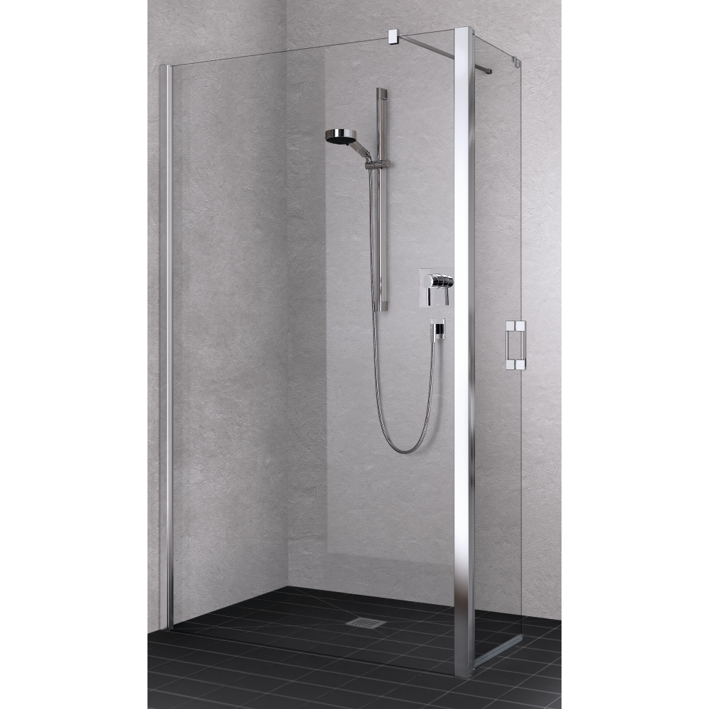 FORMAT Pro 2.0 Walk-In Wall m.bew.Flüg. silber hochglanz, li, 100 x 200 cm