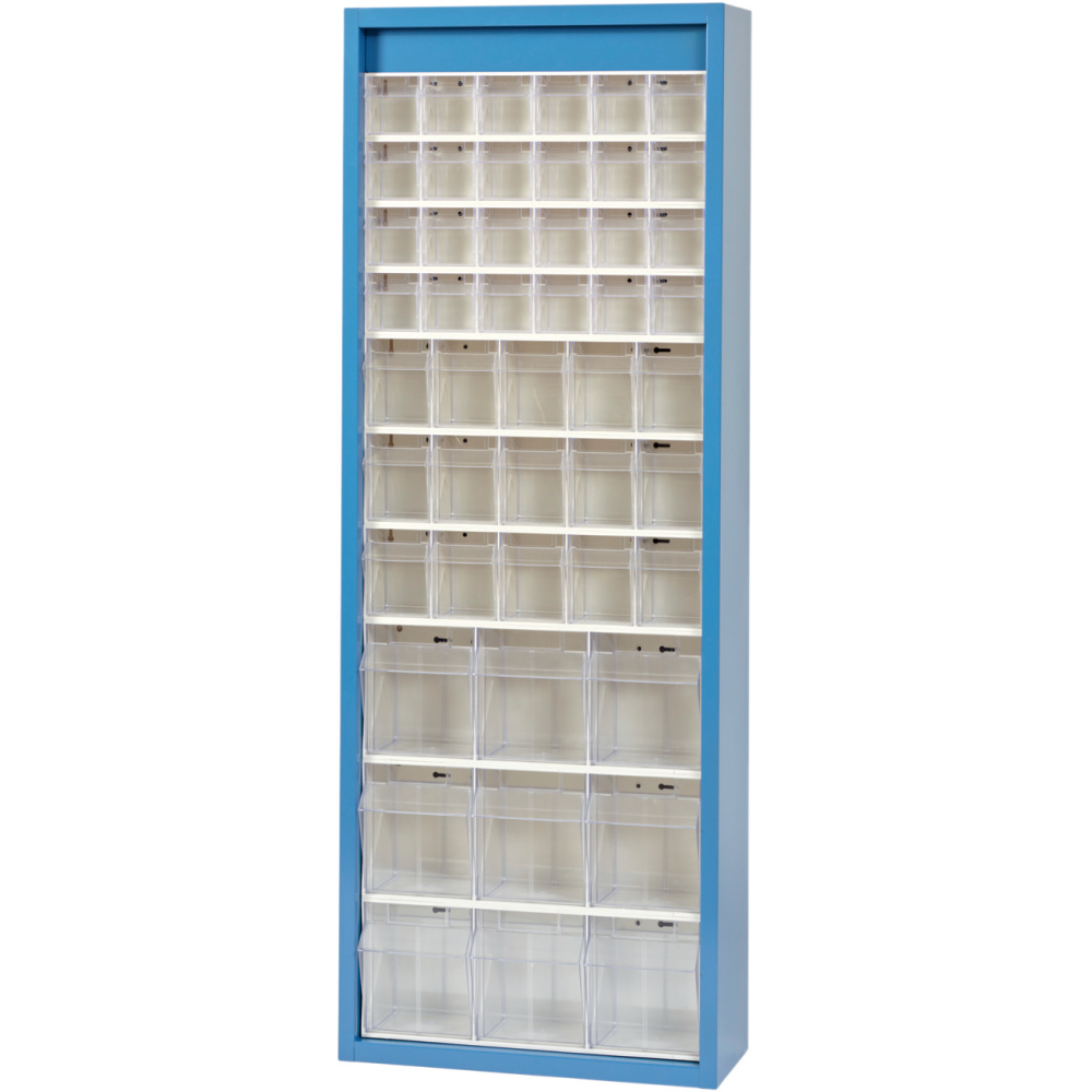 Klars.-System.-Schrank. RAL 5007, 48 Behälter