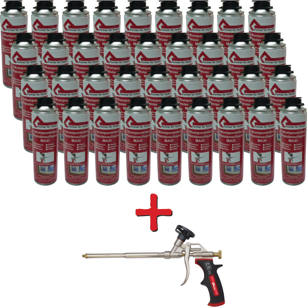 PfT Pistolenschaum-Set 36x Schaum 500ml und PfT Schaumpistole