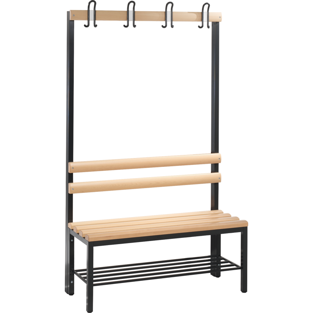 Sitzbank Holz RAL 7021 1650x1000x403mm Haken+Ros