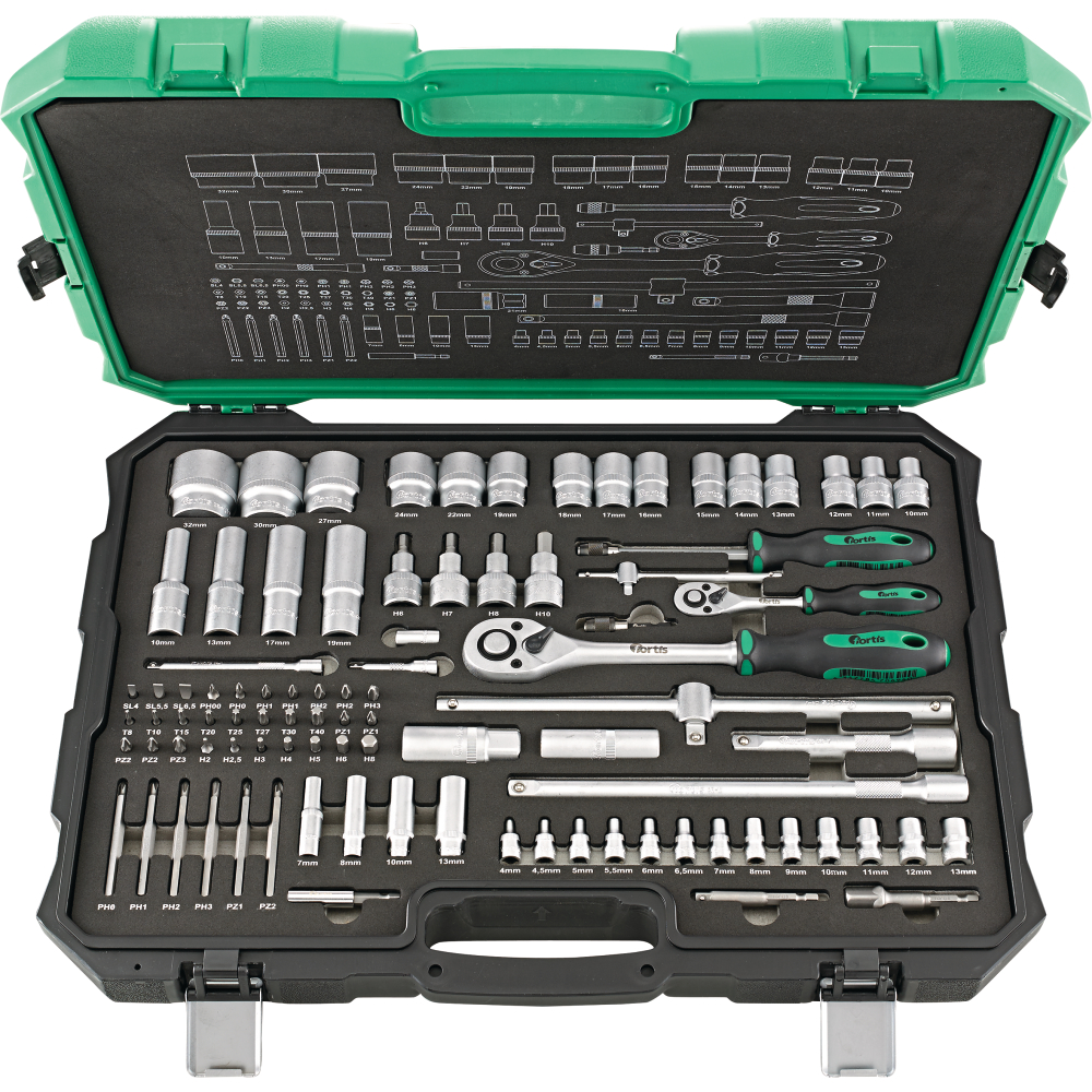 FORTIS Steckschlüssel-Garnitur 1/4"+1/2" 91-teilig