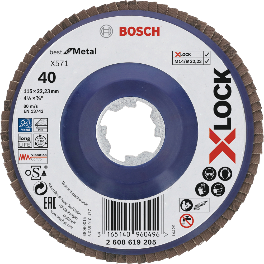 Bosch Fächerschleifscheibe PRO X571 X-Lock, gerade, 115 mm, K40