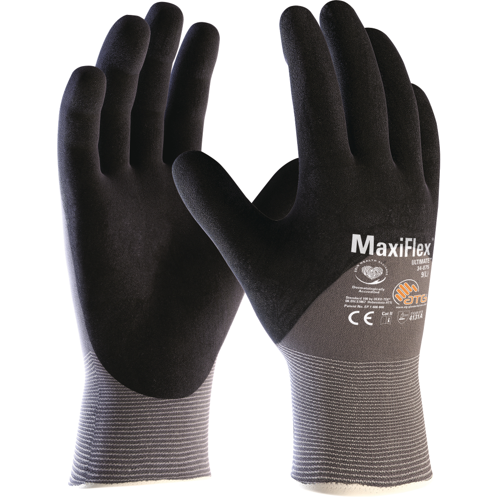 ATG® Nylon-Strickhandschuhe MaxiFlex® Ultimate grau-schwarz Gr.9